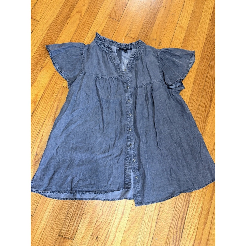 Jane & Delancey Women's Grey Chambray Button Down Lyocell Top S NWT